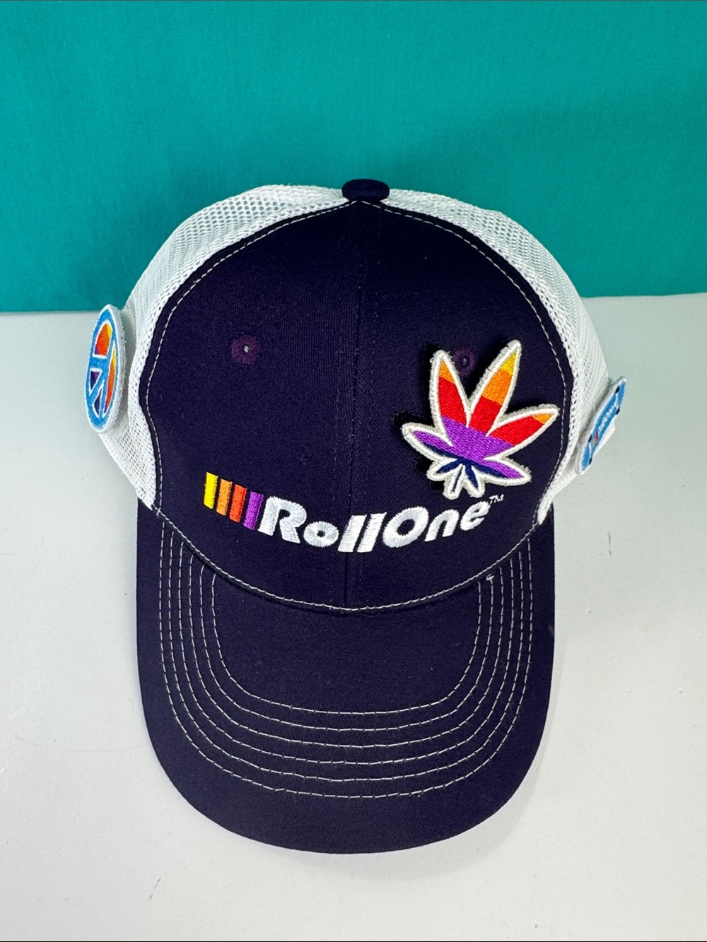 Roll One Trucker Hat SnapBack Mesh Cap leaf skateboard peace sign removable